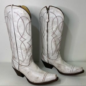 TONY LAMA Antiqued White Geneva Cowboy Boot SZ 9.5
